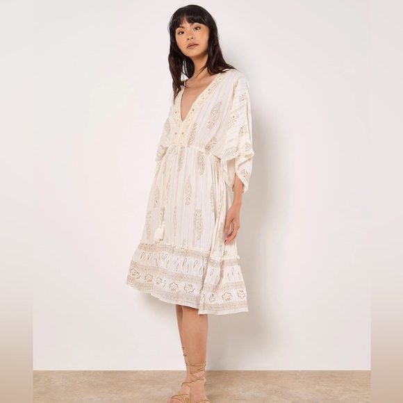 APRICOT Dresses & Skirts - APRICOT 🍑- Boho V-Neck Embroidered Midi Dress in Cream